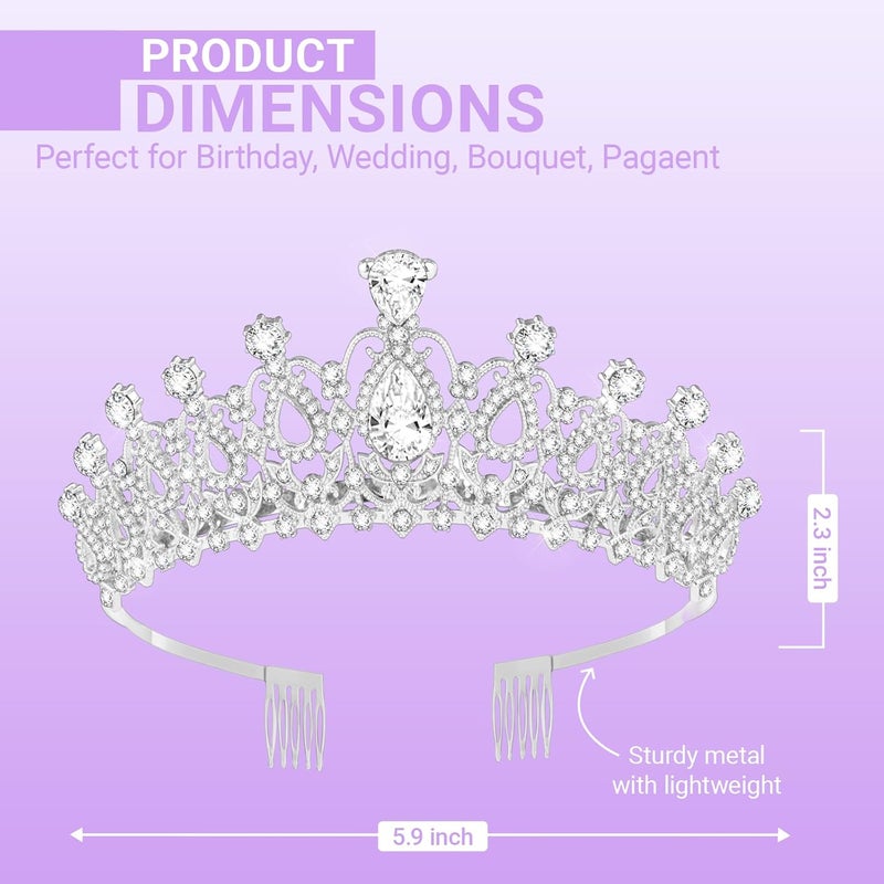 Queenship Tiara Crown for Women, Queen Tiara for Birthday Prom Bridal Party Custome Silver - Image 2
